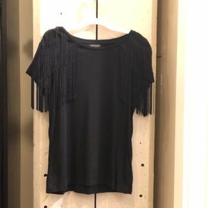 Topshop fringe black tee. Never worn.